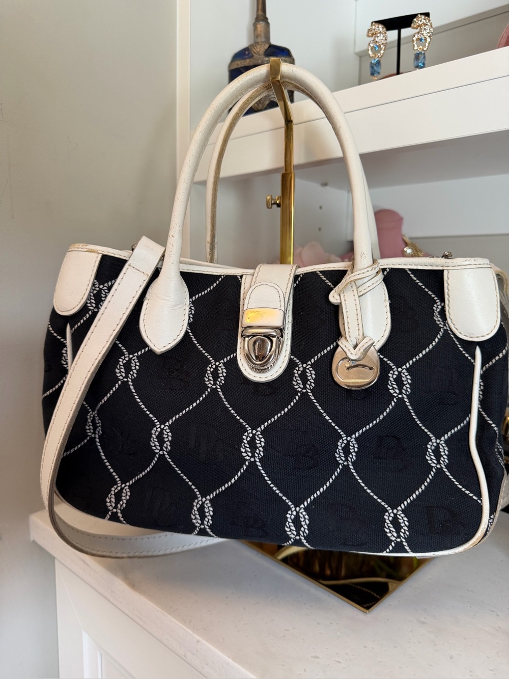 Dooney & Bourke Black and Cream Quilted-Link Tote